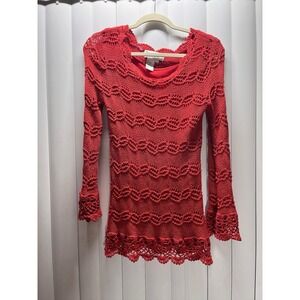 VTG Joseph A. Crochet Bell Sleeve Red Top Sweater Large Boho Fairy